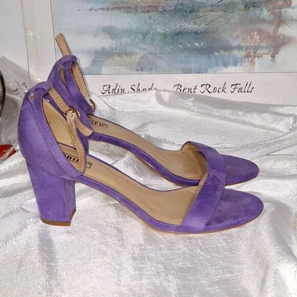 Didifu Women's Heels Faux Suede Purple Open Toe Career Evening Summer 9.5 - Picture 3 of 11